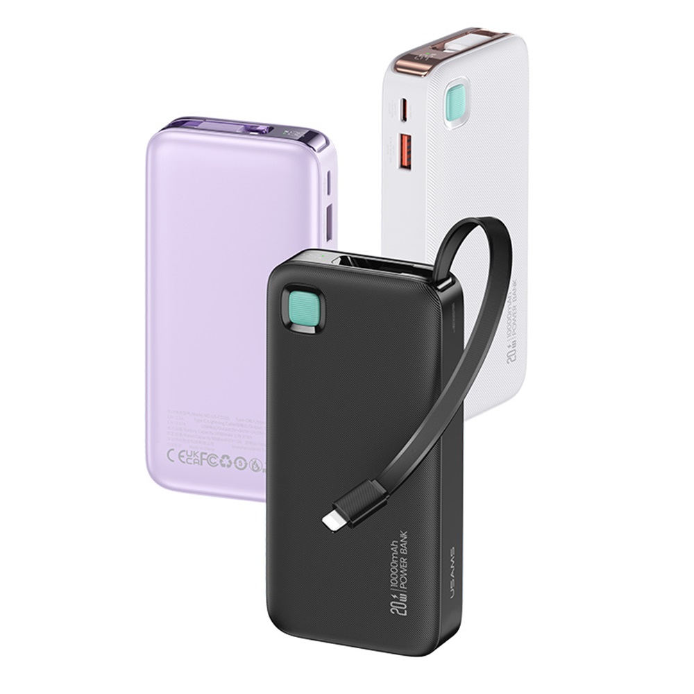 CD225 20W Digital Display Fast Charging Power Bank With Lightning Retractable Cable 10000mAh - XY Series